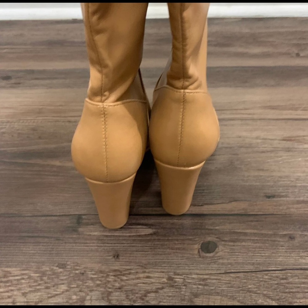 Express Tan Vegan Leather Heeled Boots Size 10 - Picture 11 of 12